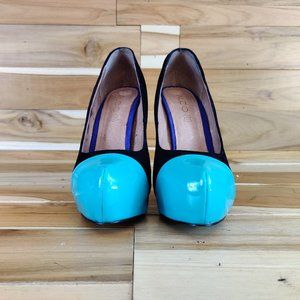 ALDO Heels US 8 Blue Black Suede Color Block Platform 5.5" Stilettos